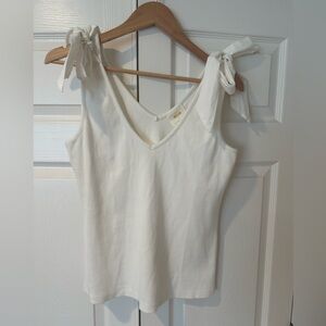 Maeve White / Off White Tie-Shoulder V-Neck Tank